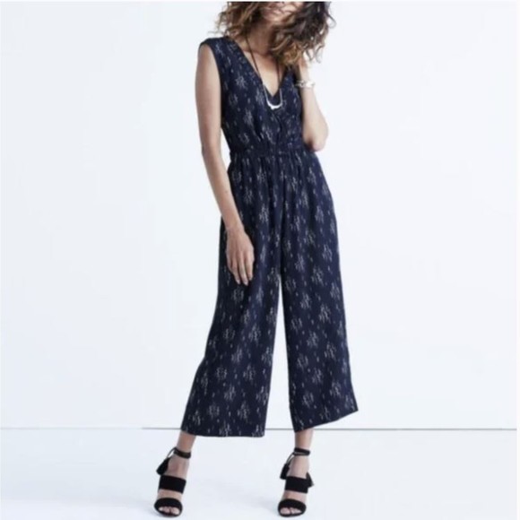 Madewell Pants - Madewell Wrap Front Poplin Wide Leg Long Pant Jumpsuit in Vine Scatter Size 14